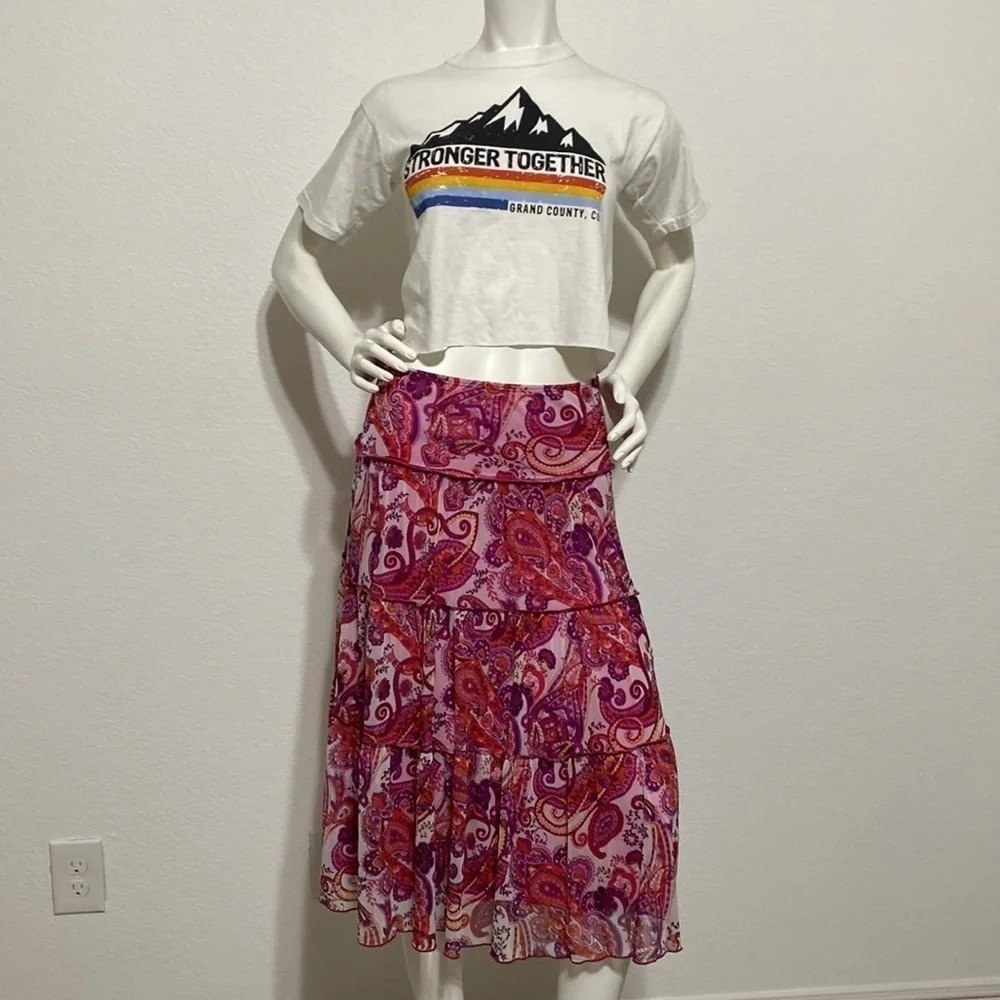 Y2K Paisley Indie Sleaze Tiered Midi Skirt Size Large